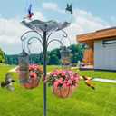 Yinns 30 Inch Bird Feeding Station, Birds Feeder Pole Hanging Kit, Bird Bath and Feeders Combo for Outdoor, Flower Planter Pedestal Base for Garden