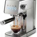 Compact Espresso Machine With Milk Frother, Espresso Machine With Milk Frother And Steamer, Stainless Steel Coffee And Espresso Machine For Latte And Cappuccino With Removable Water Tank Silver