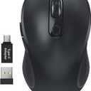 WisFox 2.4G Wireless Mouse for Laptop, Ergonomic Computer Mouse with USB Receiver and Type-C Adapter, 3 Adjustable Levels, 6 Button Cordless Wireless Mice for Windows Mac PC Notebook (Black)