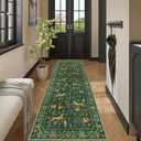 DUKINO 2x6 Rug for Hallway, Washable Kitchen Runner Rug with Non Slip Backing, Soft Low Pile Vintage Animal Runner for Bedroom, Kitchen, Hallway, Entryway, Laundry, Green