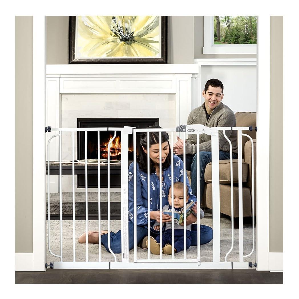 Regalo Easy Step 49-Inch Extra Wide Baby Gate, Includes 4-Inch and 12-Inch Extension Kit, 4 Pack of Pressure Mount Kit and 4 Pack of Wall Mount Kit (White)
