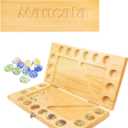 4 Players Mancala Board Game, Solid Wood Folding Mancala Board with Multi-Color Glass Stones, Mancala Family Travel Strategy Games Set with Game Instruction