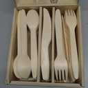 Disposable Wooden Cutlery Set - 100% Home Compostable - 100 Mix - (40 Forks, 40 Spoons and 20 Knives) 6.5", Bamboo Utensils Alternative, Eco-Friendly, Organic, Sustainable and Carbon Neutral Certified