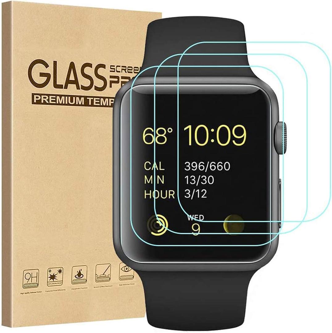 Tourist [3 Pack] Compatible for Apple Watch Tempered Glass Screen Protector 42mm Series 3/2 / 1, 9H Hardness, Anti-Fingerprint, Anti-Bubble Easy Installation [Only Covers The Flat Area (3 Pack)