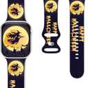 3 x Halloween Watch Bands for Apple Watch Band 38/40/41/42/44/49mm for Men Women, Silicone Waterproof Adjustable Printed Smartwatch Strap for iWatch Series 9 8 7 6 5 4 3 2 1 SE Replacement Wristband Gifts