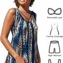 MODLILY Tummy Control Womens Tankini Swimsuits, Two Piece Metal Ring Bathing Suits, Tank Top with High Waisted Boyshorts, L