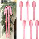 Janinka 6 Pcs Pink Velvet Ribbon Bows Valentines Tree Decorations 23.5x15.5 Inch Rustic Large Velvet Pink Bows Vintage Christmas Swag Ornaments Staircase Wreath Tree Topper Bow