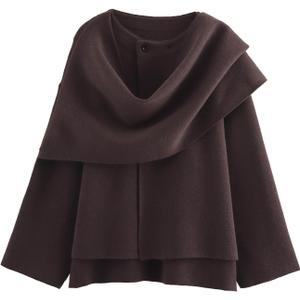 Kissonic Women's Oversized Scarf Jacket Shawl Wraps Knit Long Sleeve Button Winter Peacoat (Medium, Coffee)