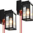 Dusk to Dawn Porch Lights with GFCI Outlets Waterproof Outdoor Wall Lights Exterior Lighting Fixtures Modern Outside Lights Wall Mount for House Patio Garage,Black,11.8''H, 2 PC