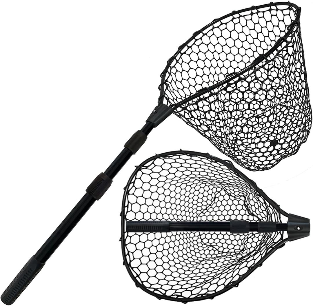 Telescoping Rubber Fishing Net with Handle 64"/46 Long Silicone Large Fish Landing Net Kayak/Fishpond/Saltwater Extendable Fishing Gear Accessories