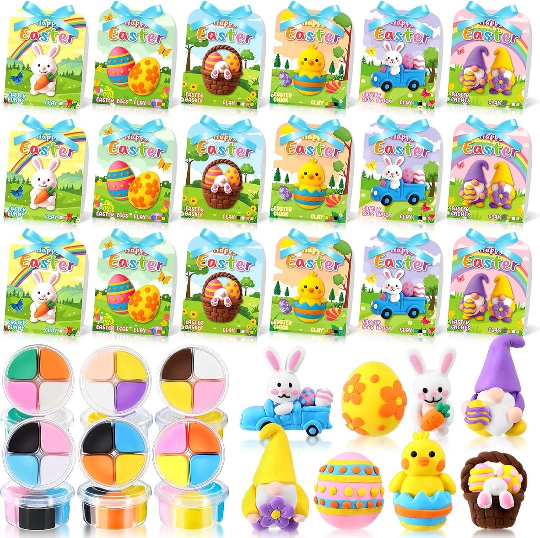 Capoda 18 Sets Easter Craft Kits Gifts for Kids Easter Air Dry Clay Kit Bunny Eggs DIY Modeling Clay with Tutorials Art Crafts for Kids Party Favors Basket Stuffers Classroom Prizes Fun Activities
