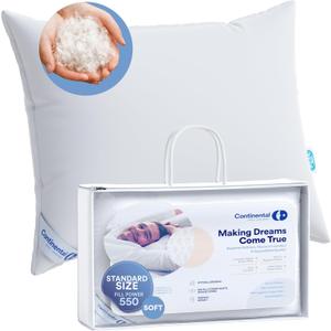 Continental Bedding | Harmony White Down Pillow | 550 Fill Power | 400 Thread Count Cotton Cover | Made in USA | Soft, Standard (Pack of 1)
