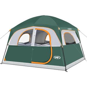UNP Tents 6 Person Waterproof Windproof Easy Setup,Double Layer Family Camping Tent with 1 Mesh Door & 5 Large Mesh Windows -10'X9'X78in(H), Dark Green, 6 Person