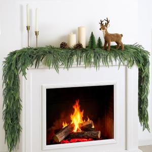 12FT(2 * 6FT) Christmas Garlands for Decorating, Real Touch Norfolk Pine Garland, Artificial Greenery Garlands for Mantle, Stairs, Fireplace, Indoor Outdoor Christmas Decorations (Soft 6FT - 2 Pcs (Without Lights))
