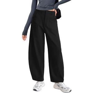 Womens Cotton Pants Casual Capri Baggy Wide Leg Trousers Palazzo Pants for Women with Pockets (Medium, Black)