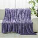 FY FIBER HOUSE Flower Throw Blanket Ultra Soft Blanket Fuzzy Twin Blanket for Bed Couch Sofa, 60"x80", Purple