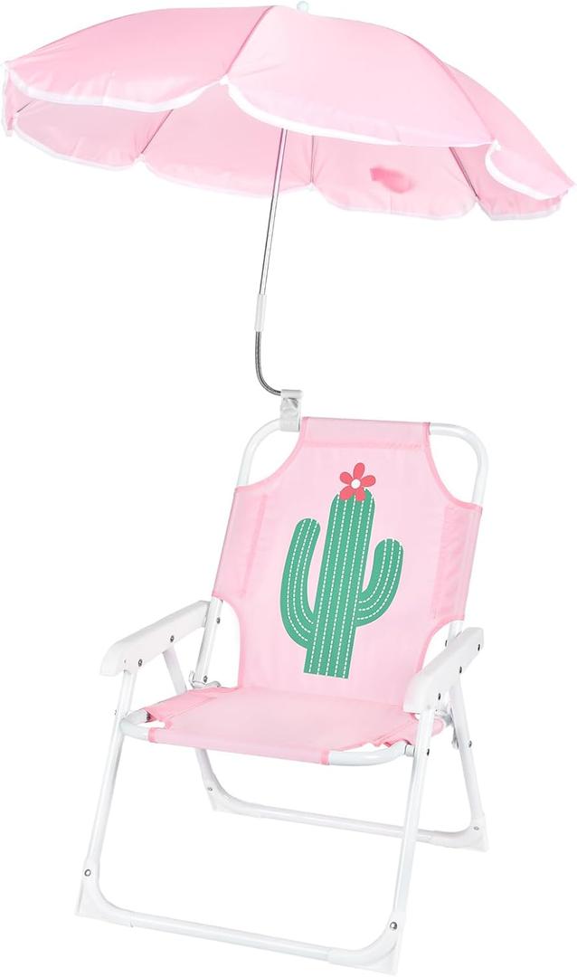 PLULON Kids Beach Chair with Umbrella Folding Lawn and Camping Chair with Summer Shade for Beach, Pool, Travel and Outdoor (for 1-5 Years Old) (Light Pink)
