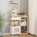 SWTYMIKI Coffee Bar with Hanging Rack - Farmhouse Coffee Stand Station Multi-Purpose Buffet Sideboard Cabinet with Drawers - Kitchen Bar Table for Living Room, Corner, Small Space, Natural, 70x30x139.5cm