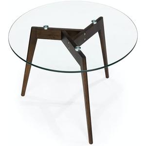 Round Tempered Glass End Table, Round Mid Century Coffee Table, Minimalist Small Coffee Table for Small Spaces Living Room Office, with Triskele Walnut Wood Legs (23.6" D x 17.7" H)