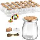 30 Pack Glass Favor Mini Jars, 3.4 oz Small Jars with Cork Lids, Pudding Containers with Lids, Apothecary, Candle Making with Fun, Gift for Candy, Wedding Favors Honey Pot, with Label Tags and String