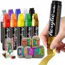 Acrylic Paint Markers, 10 Colors Poster Markers Jumbo 16mm Wide Tip Permanent Ink 36g, Thick Acrylic paint pens for Fabric, Poster, Glass, Rock Painting, Stone, Wood, Car, Ceramic (10 Colors - Red, Orange, Yellow, Green, Blue, Purple, Black, White, Gold and Silver)
