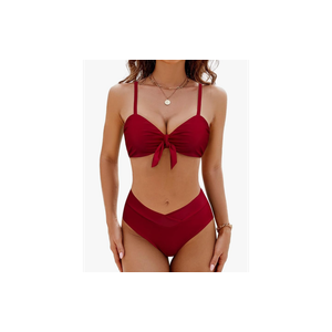Blooming Jelly Women's High Waisted Bikini Sets Two Piece Swimsuit Sexy Bathing Suits, Large, Red 