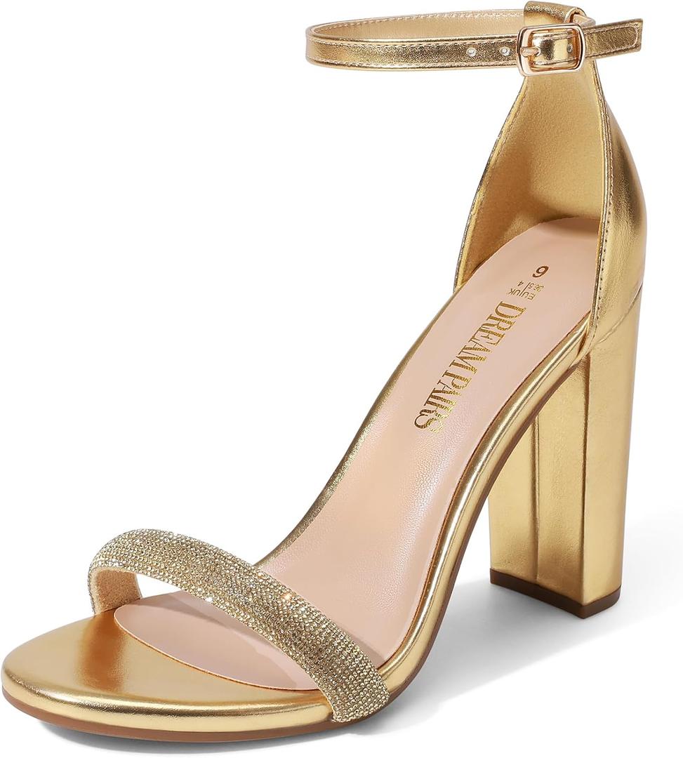 DREAM PAIRS Women's Hi-Chunk High Heel Pump Sandals, Size 8.5, Gold-Rhinestone, HI-CHUNK