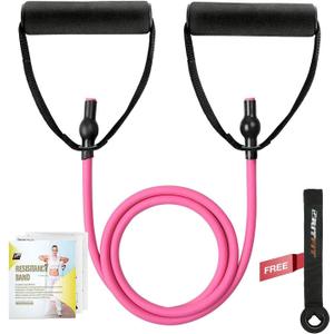 RitFit Single Resistance Exercise Band with Comfortable Handles - Ideal for Physical Therapy, Strength Training, Muscle Toning - Foam Padding Door Anchor and Starter Guide Included