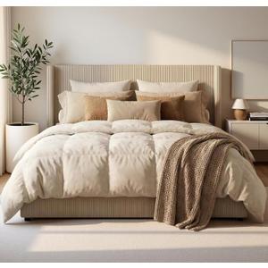 IDEALHOUSE King Size Bed Frame with Storage Drawers, Corduroy Upholstered Platform Bedframe with Wingback, Headboard and Footboard, No Box Spring Needed, Beige