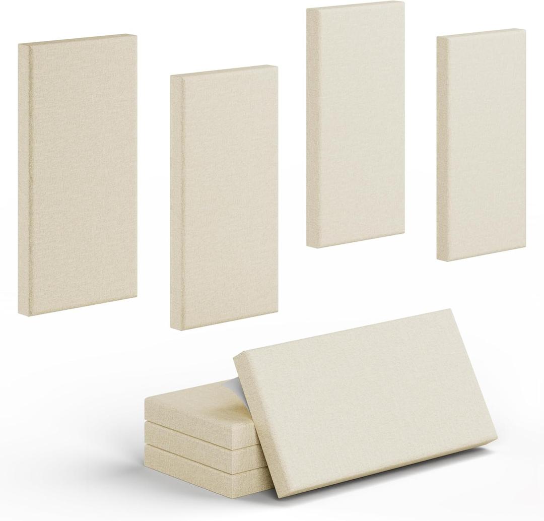 4 Pack High-Density Core with Fabric Cover Acoustic Panels(Soft Camel) | 24 12 2in self-adhesive soundproofing and sound-absorbing wall panels for echo reduction in studio, office, and more