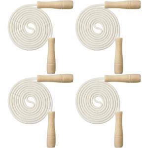 Hungdao 4 Pcs Jump Ropes for Kids with Wooden Handle Cotton Braided Adjustable Skipping Rope for Exercise Fitness Jumping Rope for Children Boys Girls Students Preschooler Outdoor Fun Activity