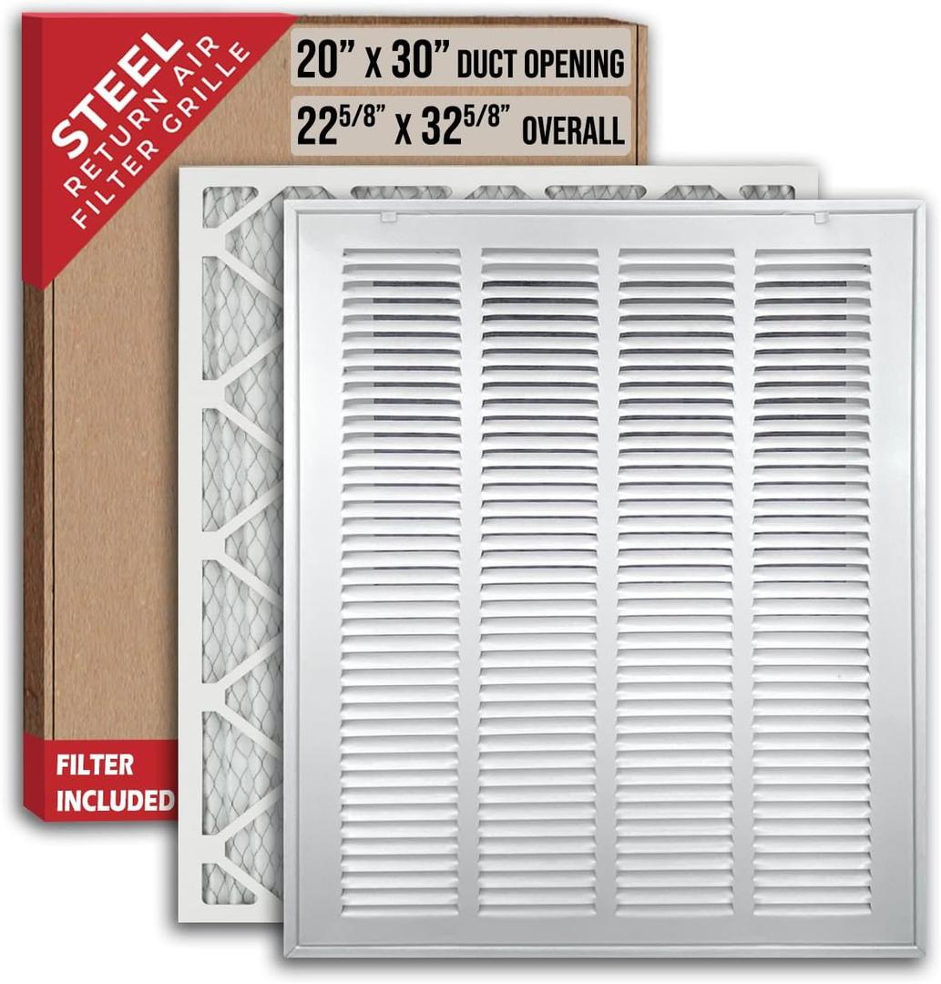 Fits 20x30 Duct Opening | Filter Included Steel Return Air Filter Grille by Handua [Removable Door] for 1-inch Filters | Vent Cover Filter Grill | White | Outer Dimensions: 22 5/8"W X 32 5/8"H