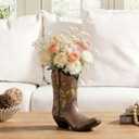 Cowboy Boot Vase for Flowers, Rustic Western Planter Decor, Cowgirl Boot Vase for Centerpiece, Decorative Western Cowboy Modern Décor for Office, Weddings, and Rustic-Themed Events (Brown)