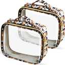 2 x Travel Toiletry Bag,2 Pack Clear Makeup Bags with Handles,180Opening Clear Cosmetic Bags for Traveling Women,Men,Travel Essentials,Leopard