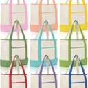 Sanwuta 9 Pack Canvas Tote Bags with Outer Pocket Large Reusable Grocery Shopping Travel Blank Tote Bag for Women Mother (Macaron Colors)