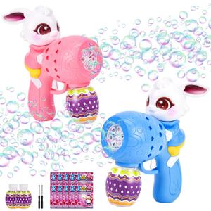 Easter Bunny Bubble Gun for Kids, 2 Pack Rabbit Bubble Machine Kit for Toddlers, Easy One-Button Operation, Easter Basket Stuffers Gift