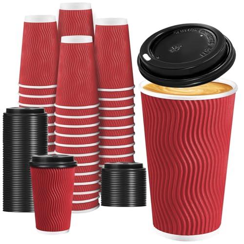 Lamosi 16 oz Red To go Coffee Cups with Lids 34 Pack, Disposable Coffee Cups, Paper Hot Cup with Lid for Party and Reception - Red