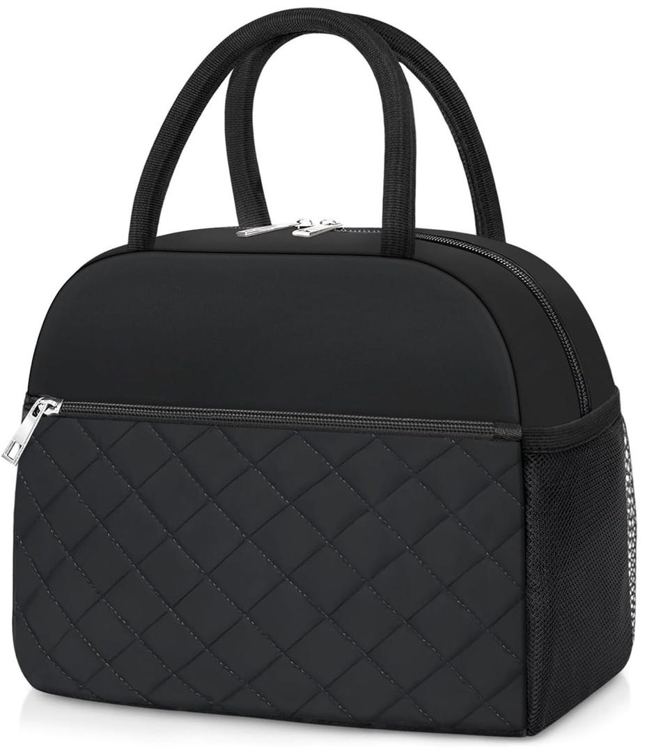 Lunch Bag Lunch Box for Women Men Insulated Reusable Large Lunch Tote Bag Adult Leakproof Simple Cooler Bag for Office Work Picnic Beach or Travel, Black (Medium - 10L)