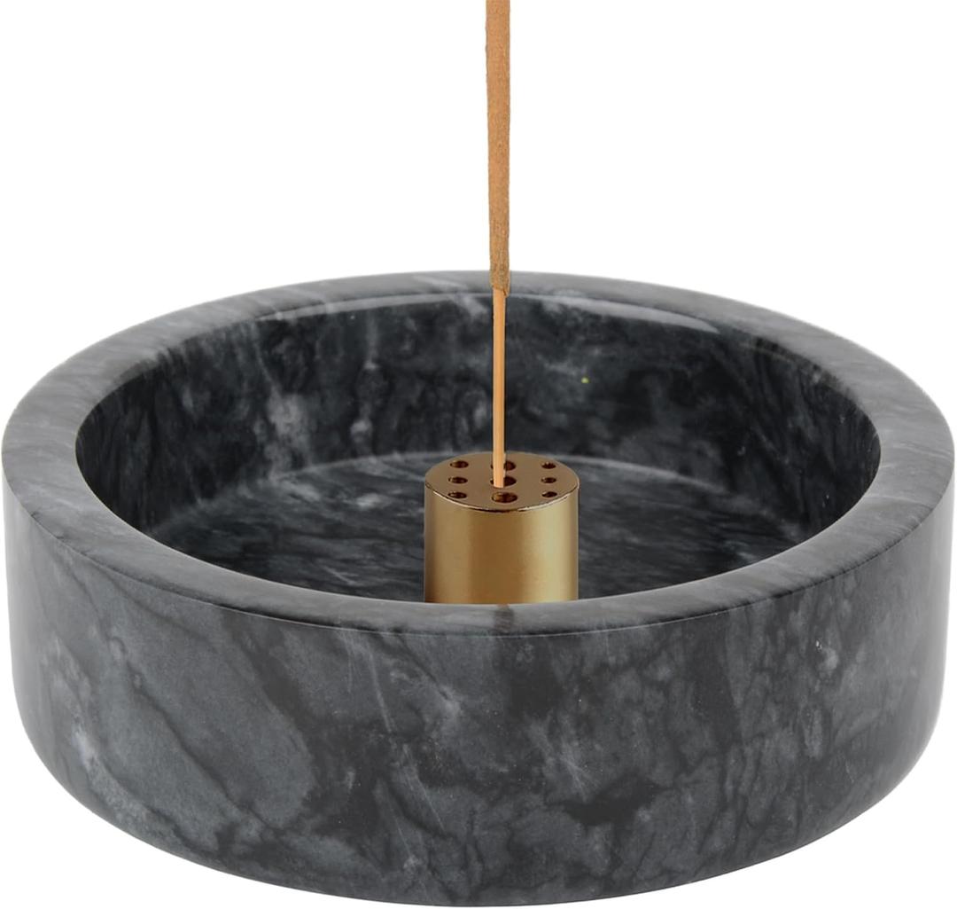 Incense Holder,Natural Marble Incense Holder for Sticks,Handmade Incense Burner with 9 Incense Holes,Suitable for Meditation,Smudging,Incense Burning and Decoration(Black)