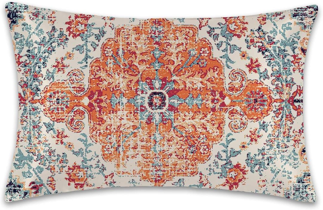 Boho Vintage Satin Pillow Case Queen Size,Soft Pillowcases for Hair and Skin Similar to Silk,Pillowcases with Hidden Zipper Bedding Accessories,20X30 Inches,1 Pack