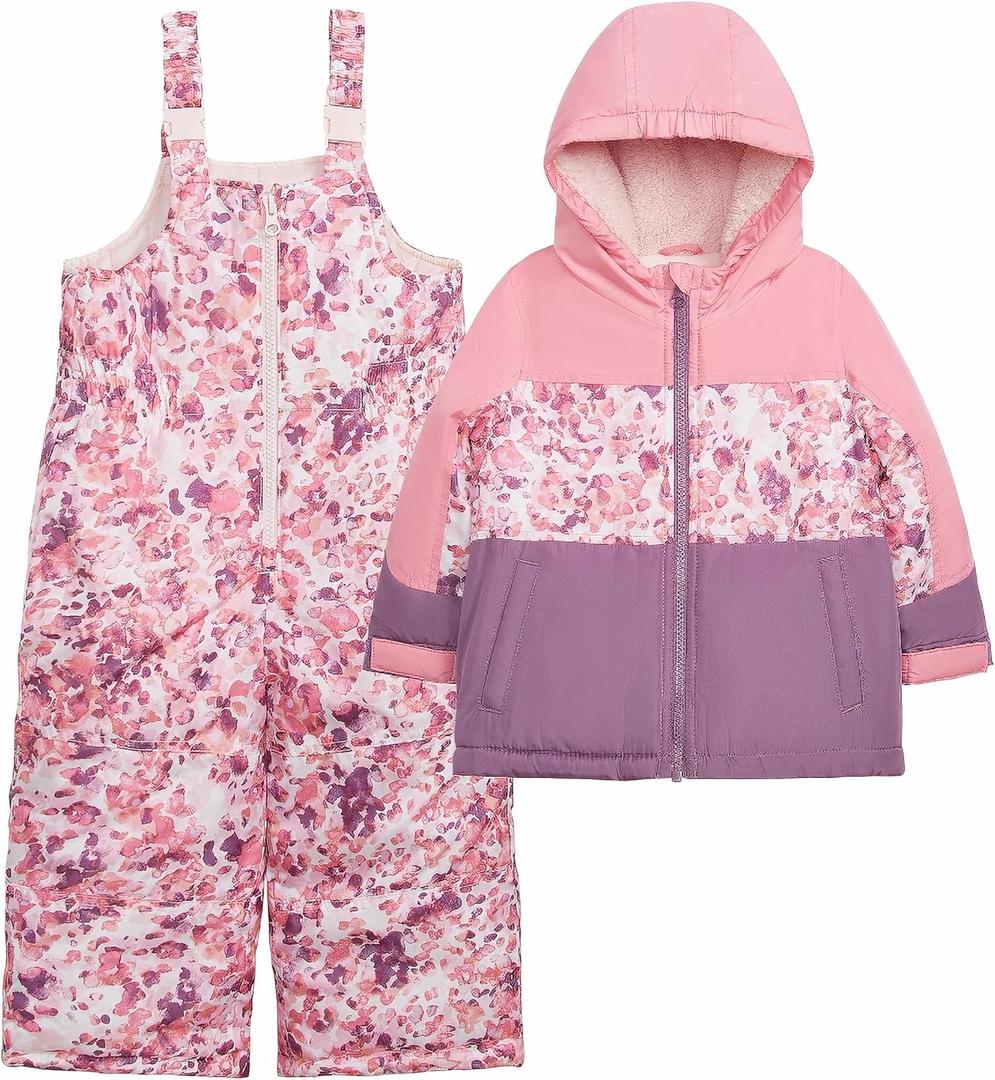 OshKosh Bgosh Baby Girls Ski Jacket and Snowbib Snowsuit Outfit Set (18 Months, Scattered Pink Orange)