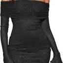 KUTUMAI Women Sexy Long Sleeve Mini Dress Off Shoulder Bodyocn Party Going Out Dresses for Formal Wedding Guest (Small, Sequin Black)