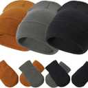 Baby Hats and Mittens Set Infant Toddler Beanie Caps Hospital Hat Set Newborn Gloves for Baby Boys Girls (3-18 Months, Black/Dark Grey/Caramelno Thumbs)