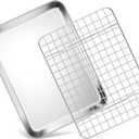 Toaster Oven Pan with Rack Set (1 Pan+1 Rack), Homikit 9 x 7 Inch Small Baking Sheet with Wire Rack, Stainless Steel Cookie Sheets for Baking, Cookie Bacon Tray with Cooling Rack, Dishwasher Safe