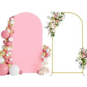 Wokceer 7.2 FT Wedding Arch Backdrop Stand and Arch Cover Metal Arch Stand with Arch Stand Cover for Birthday Party Wedding Ceremony Bridal Baby Shower Event Decor (Pink)
