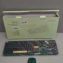 Wireless Keyboard and Mouse Combo, 104 Round Keys Cute Colorful Keyboard and Mouse with Retro Typewriter for PC/ Mac/ Laptop/ Tablet/ Computer/ Windows Green