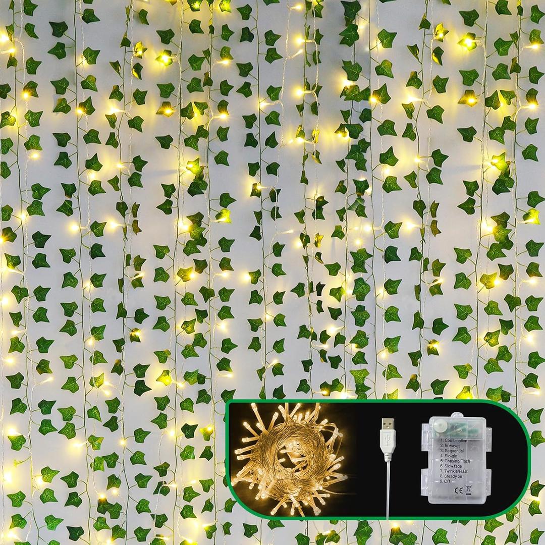 Fake Vines for Room Decor(12 Pack 84 FT),with CE Certified 80 LED String Lights,Artificial Plant Ivy for Aesthetic Home Bedroom Wall Wedding Party Office Patio Indoor, Outdoor Garden Dcor