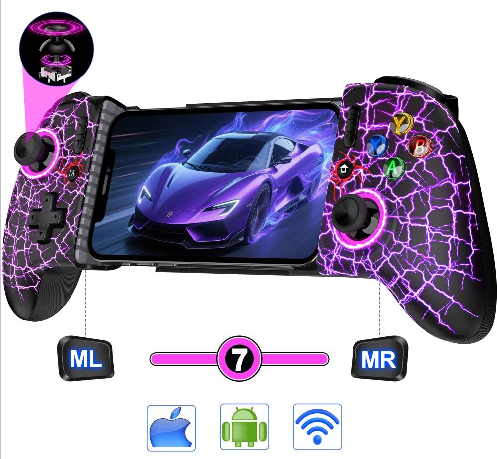 Full-Size Gaming Phone Controller for iPhone 15/ 16, Android Phone Tablet, Bluetooth Mobile Gamepad with Hall Trigger/ Joysticks, for Roblox, Genshin Impact, Call of Duty, Handheld-Quality Black