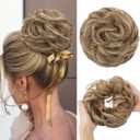 CJL HAIR Large Messy Bun Hair Piece Wavy Curly Scrunchies Synthetic Chignon Ponytail Hair Extensions Thick Updo Hairpieces for Women Bernstein