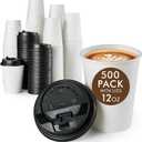 Vplus 500 Pack 12 OZ Paper Coffee Cups, Disposable 12 OZ Coffee Cups With Lids, Cold/Hot Drinking, For Home, Traveling, Stores, Office, And Events